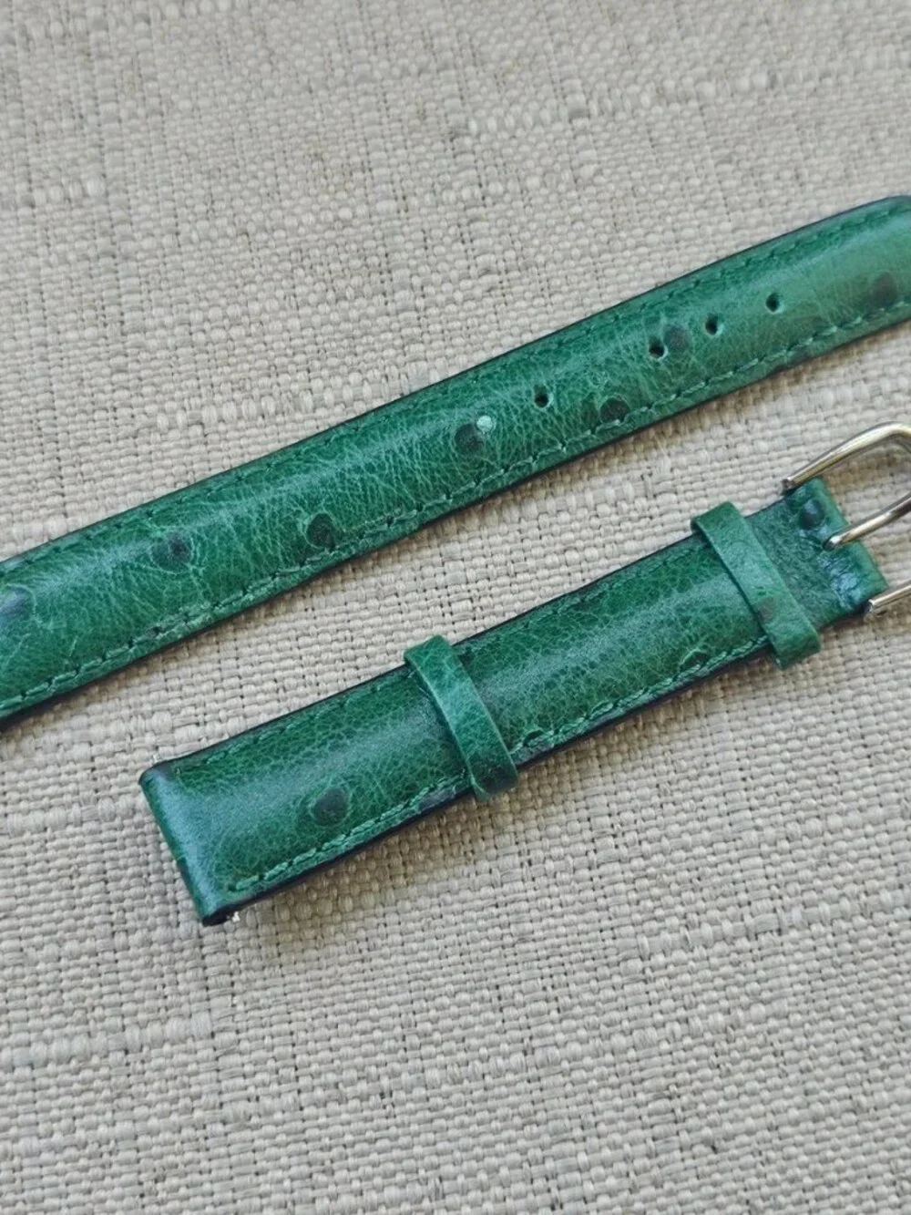Replacement Band for Watch Green Genuine Leather Strap Pin Buckle Size 14mm New